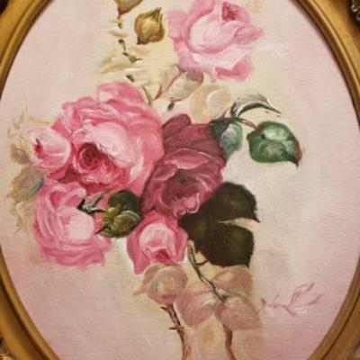 Vintage custom framedÂ Â original painting of roses by La Kerme
