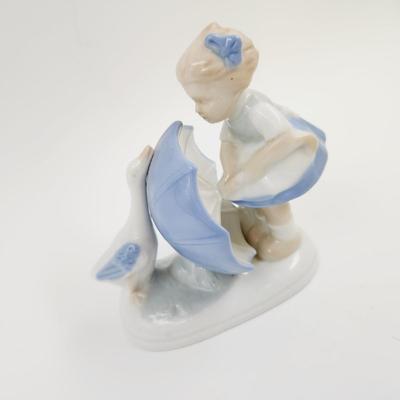 VERY CUTE PORCELAIN GIRL W/ HER GOOSE DECOR