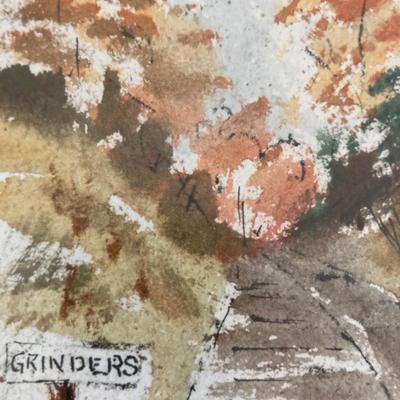 Framed, matted watercolor print road nature scene â€œGrindersâ€