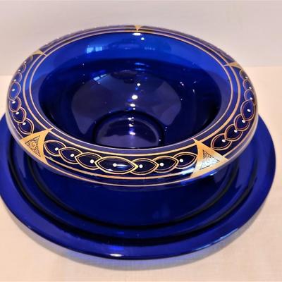 Lot #73  Vintage Cobalt Blue Center Bowl with Underplate