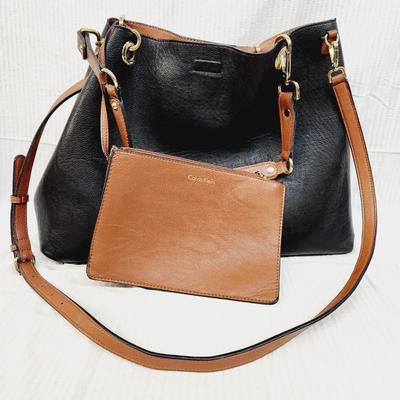 FANTASTIC CALVIN KLEIN LEATHER SHOLDER BAG & EXTRA CLUTH BAG