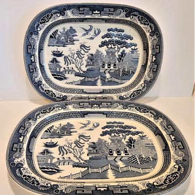 Lot #76  Pair of Vintage Platters in the Blue Willow style