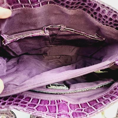 LINEAR FAUX ALLIGATOR PURPLE HAND BAG