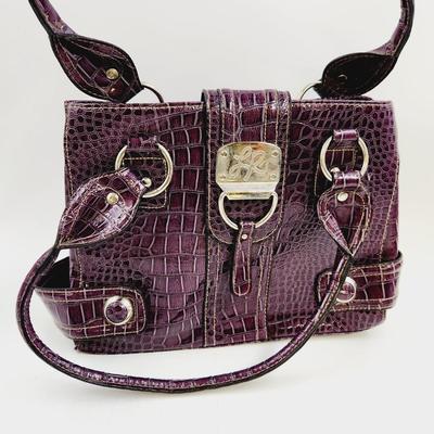 LINEAR FAUX ALLIGATOR PURPLE HAND BAG