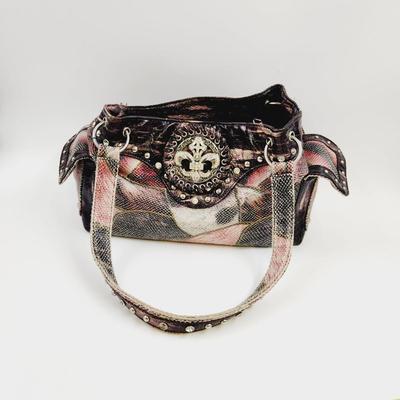 GLAMOROUS FLEUR DE LIS PINK BLACK & WHITE HAND BAG!