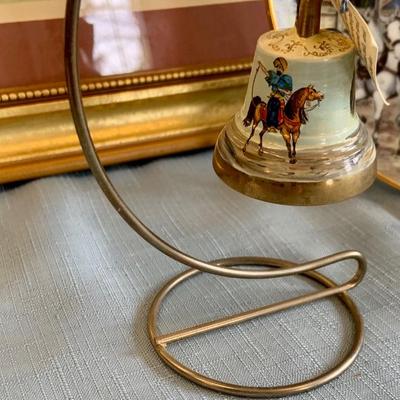 Lot 73G: Horse Themed Home Decor Featuring Hand Pained Bell, Signed Wall Art, Trinity Collection Plate , Halsey Japan Horse Figurine & More