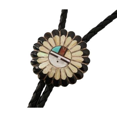 SIGNED Native American Zuni Sun Face Bolo Tie