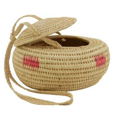 Native American Hand-Woven Carrying Basket with Lid and Strap