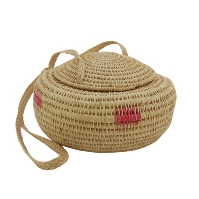 Native American Hand-Woven Carrying Basket with Lid and Strap
