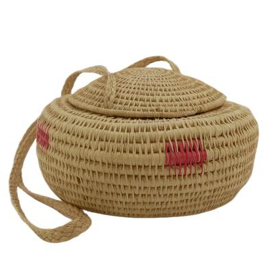 Native American Hand-Woven Carrying Basket with Lid and Strap