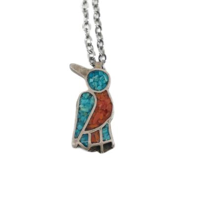 Navajo Turquoise and Coral Bird Necklace