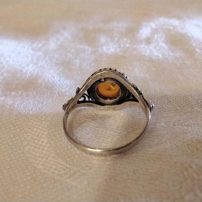 Vintage Honey Amber 925 Ring Size 6
