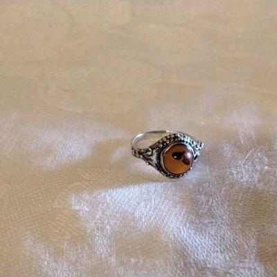 Vintage Honey Amber 925 Ring Size 6
