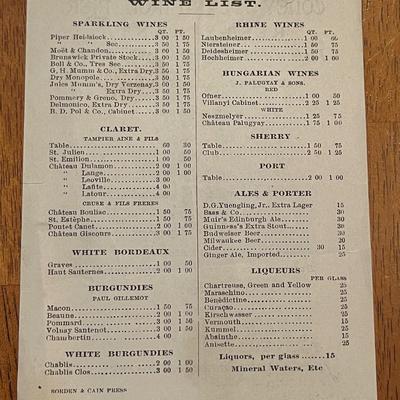Original 1880 Coney Island restaurant menu - 143 years old