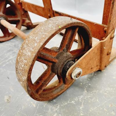 ANTIQUE THE COLSON CORP IRON METAL WHEEL HEAVY DUTY LARGE WEIGHT DOLLY