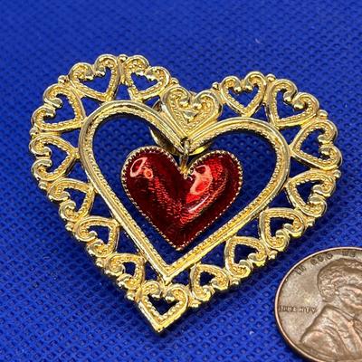 DANGLE HEART WITHIN HEART PIN BROOCH