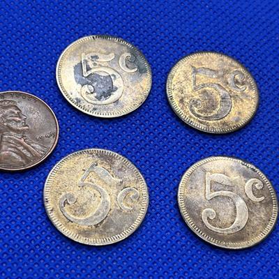 OLD TIME 5 CENT TOKENS x4
