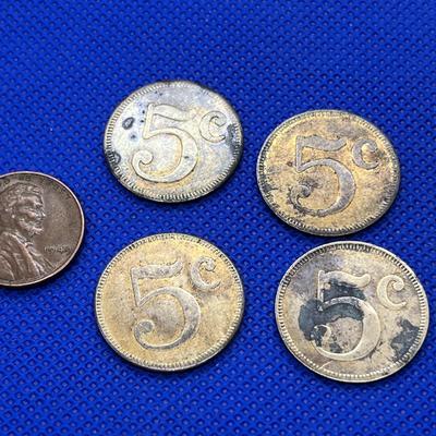 OLD TIME 5 CENT TOKENS x4