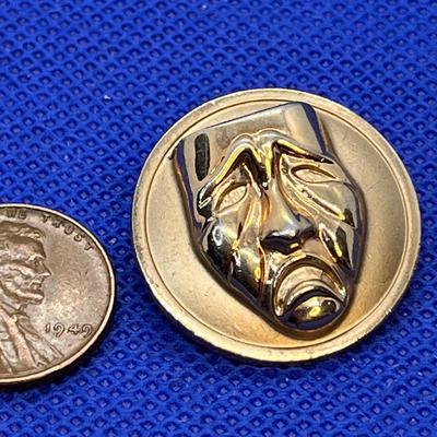 TRAGEDY DRAMA MASK BOLO SLIDE GOLD TONE