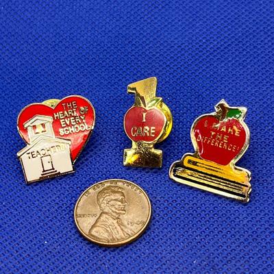 TEACHER APPLE THEME PINS x 3