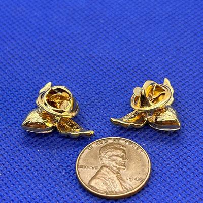 PAIR OF WINGED RHINESTONE HEART PINS