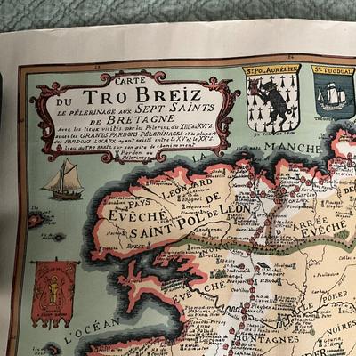 1815 1822 Antique French Map with Colored Tro Breiz Colored Map