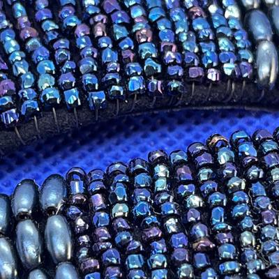 PAIR VINTAGE SHOE CLIPS DARK GLASS IRIDESCENT BEADING