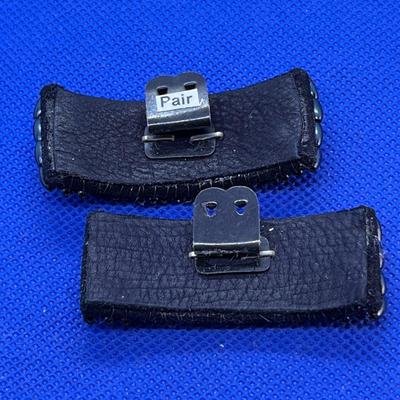 PAIR VINTAGE SHOE CLIPS DARK GLASS IRIDESCENT BEADING