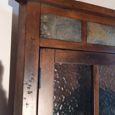 WOODEN CORNER CABINET WITH TILE ACCENTS
