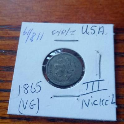 LOT 54   1865 THREE CENT COIN