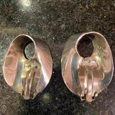 Art deco, sterling, silver earrings, clip on