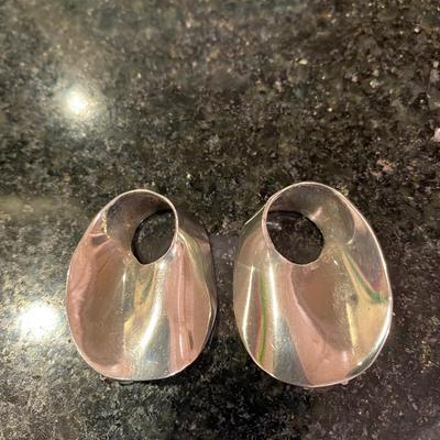 Art deco, sterling, silver earrings, clip on