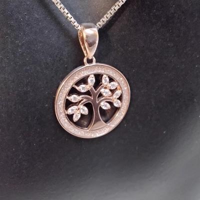 Tree of Life With White Sapphires 14k Rose Gold over 925 16