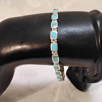 Vintage Native American Signed Hand Stamped Zulu Turquoise 7