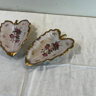 Pair of Leftons Hand Painted Leaf Dishes