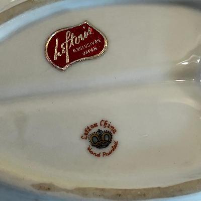 Pair of Leftons Hand Painted Leaf Dishes