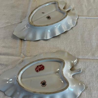 Pair of Leftons Hand Painted Leaf Dishes