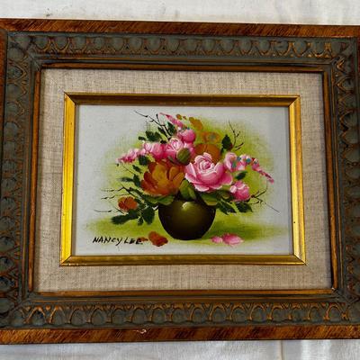 Small Oil Painting Still Life Vase with Pink  Flowers 