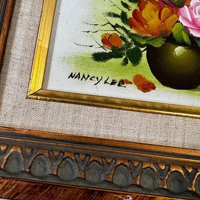 Small Oil Painting Still Life Vase with Pink  Flowers 