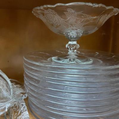 Cupboard Full of etched Lovely Glass 
