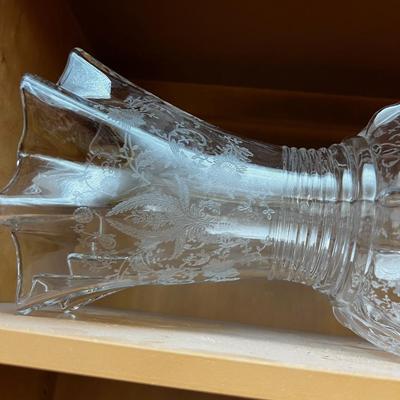 Cupboard Full of etched Lovely Glass 