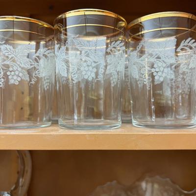 Cupboard Full of etched Lovely Glass 
