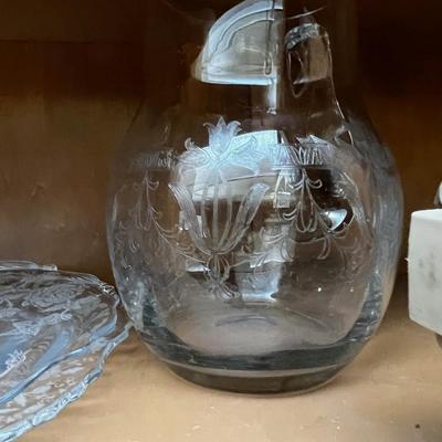 Cupboard Full of etched Lovely Glass 