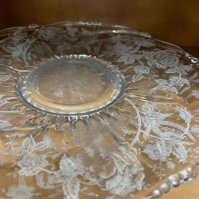 Cupboard Full of etched Lovely Glass 