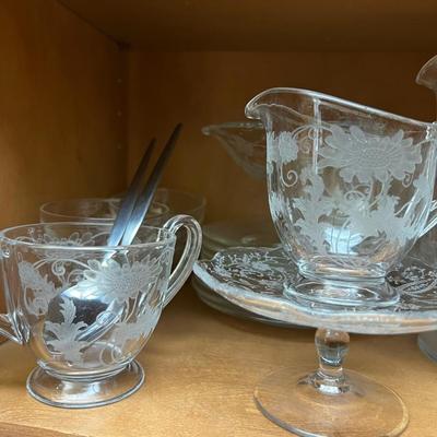 Cupboard Full of etched Lovely Glass 