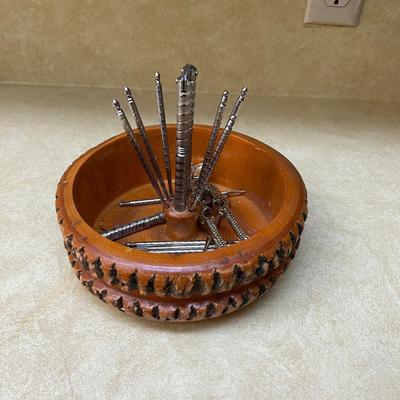 Log End Nut Bowl with Cracker (2) and Several picks