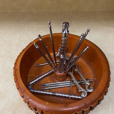 Log End Nut Bowl with Cracker (2) and Several picks