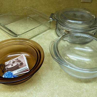 Pyrex: Brown, Round, Square. 