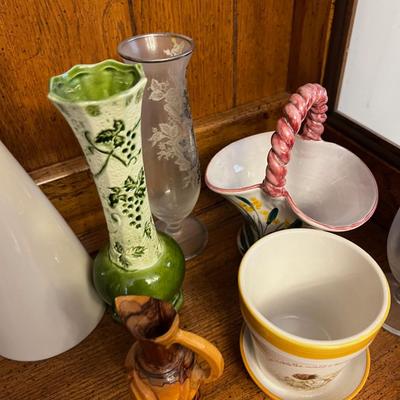 VASES; Glass, Ceramic, Wood