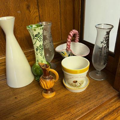 VASES; Glass, Ceramic, Wood